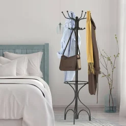 Coat Rack Metal Frame Study Portable Free Standing Entryway Hat Coat Jacket Umbrella Holder