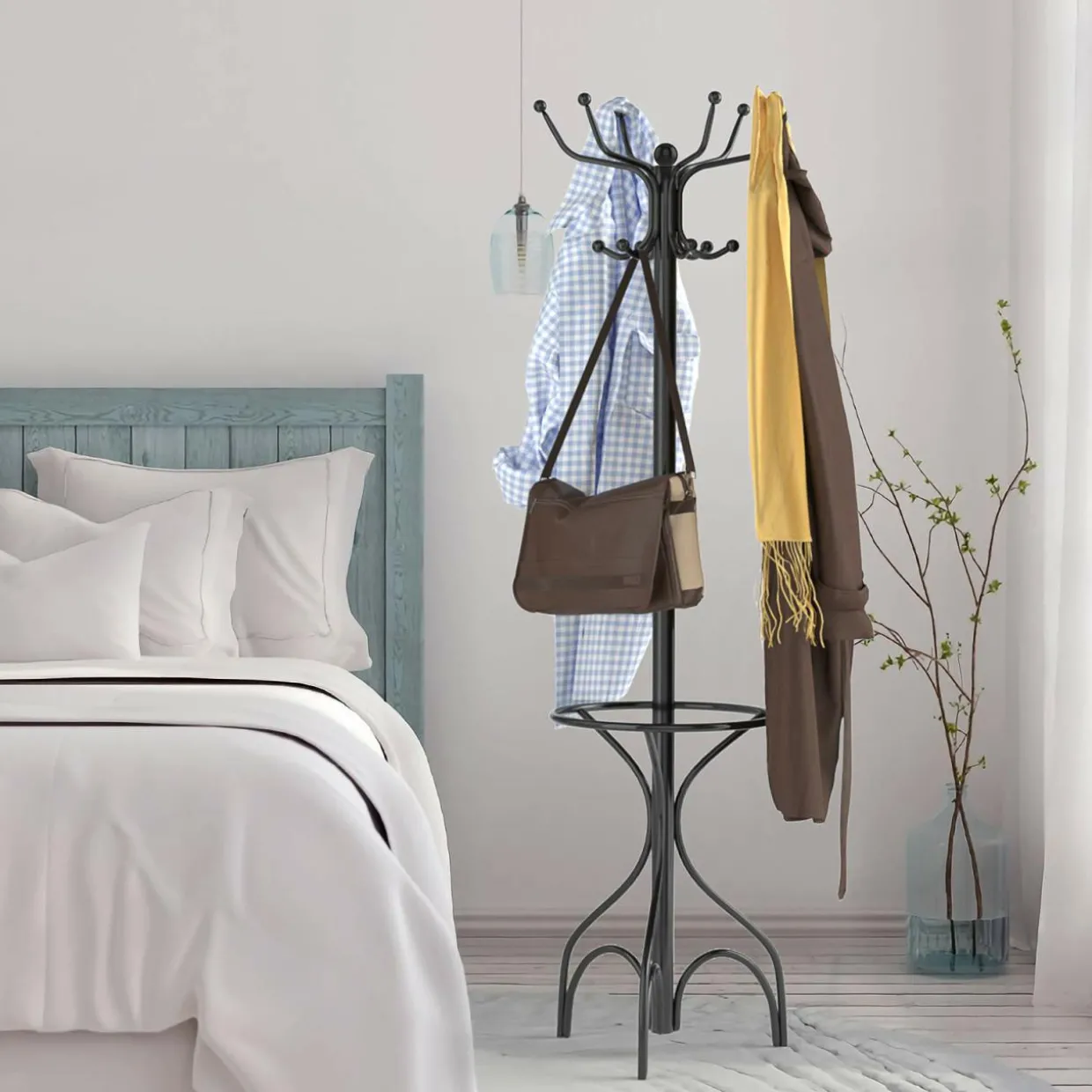 Coat Rack Metal Frame Study Portable Free Standing Entryway Hat Coat Jacket Umbrella Holder