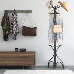 Coat Rack Metal Frame Study Portable Free Standing Entryway Hat Coat Jacket Umbrella Holder