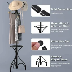 Coat Rack Metal Frame Study Portable Free Standing Entryway Hat Coat Jacket Umbrella Holder