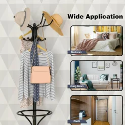Coat Rack Metal Frame Study Portable Free Standing Entryway Hat Coat Jacket Umbrella Holder