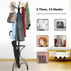 Coat Rack Metal Frame Study Portable Free Standing Entryway Hat Coat Jacket Umbrella Holder