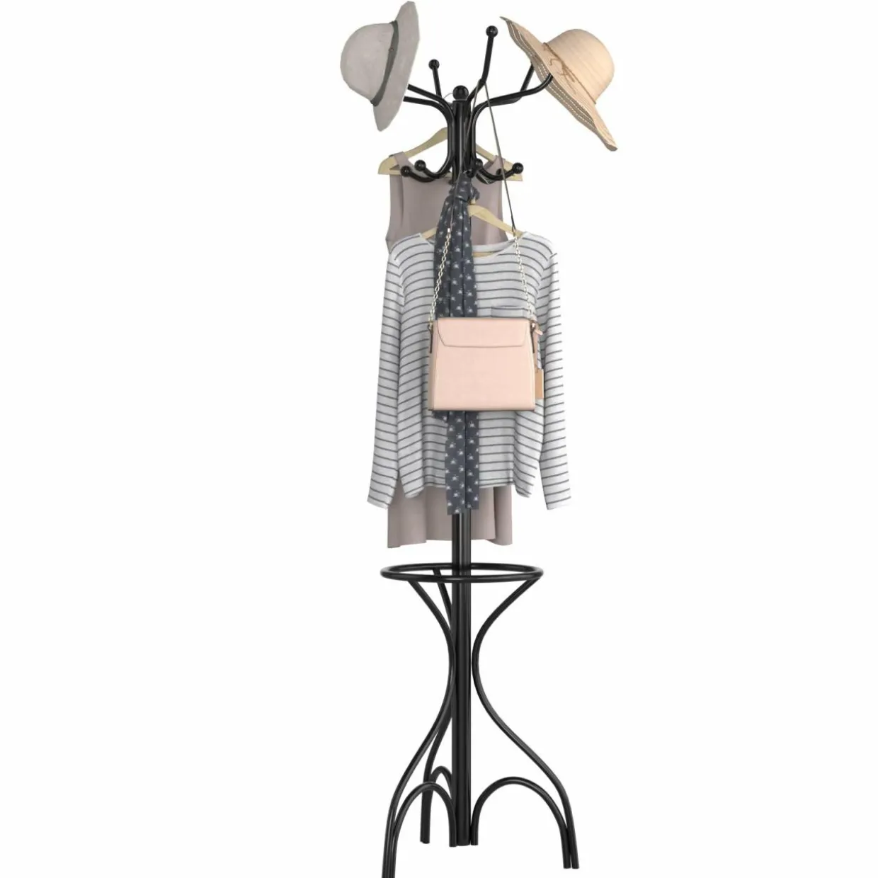 Coat Rack Metal Frame Study Portable Free Standing Entryway Hat Coat Jacket Umbrella Holder