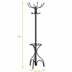 Coat Rack Metal Frame Study Portable Free Standing Entryway Hat Coat Jacket Umbrella Holder