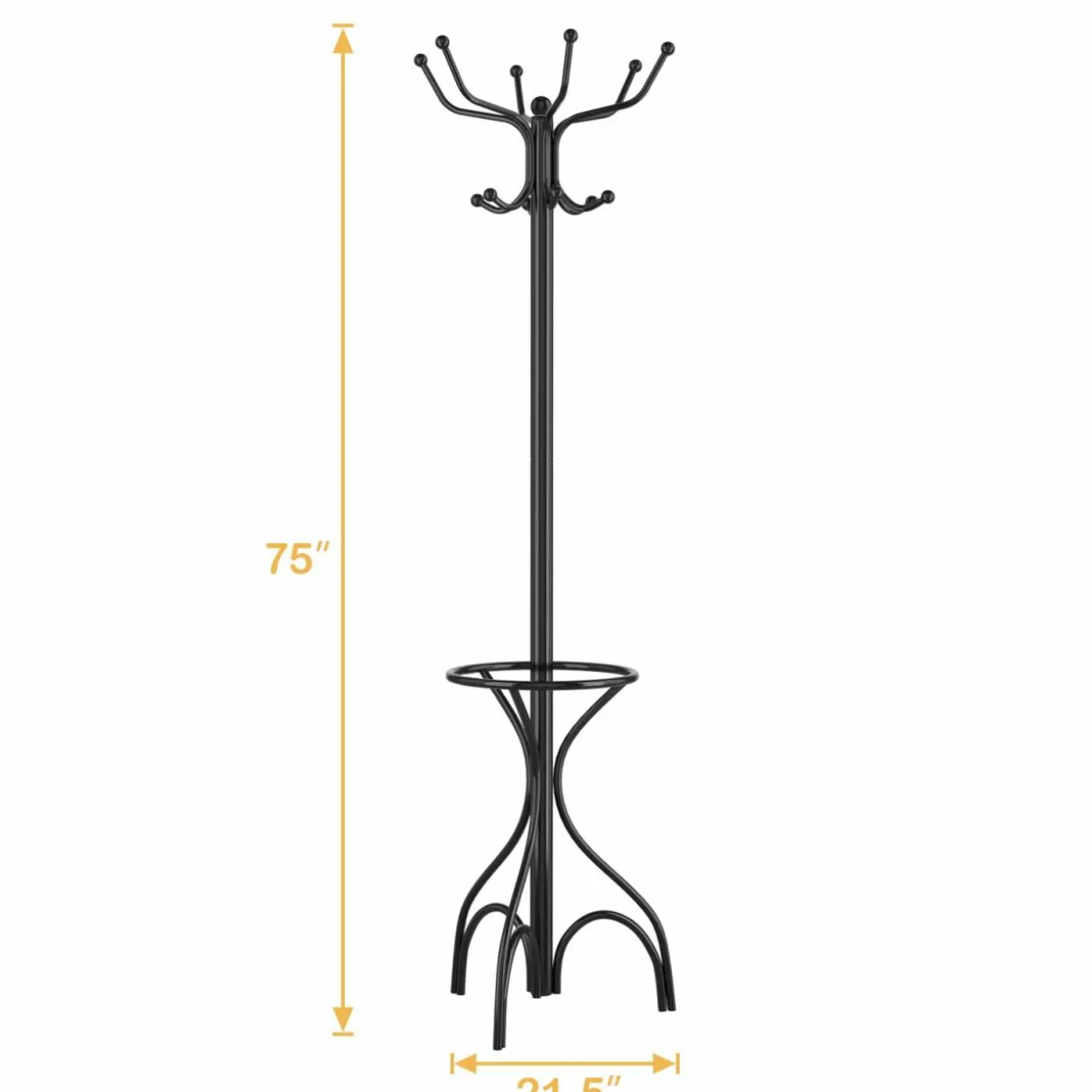 Coat Rack Metal Frame Study Portable Free Standing Entryway Hat Coat Jacket Umbrella Holder