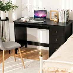 Computer Desk with 3 Storage Drawers, Modern Home Office Desk w/Spacious Desktop