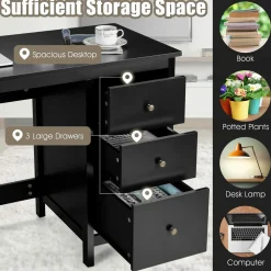 Computer Desk with 3 Storage Drawers, Modern Home Office Desk w/Spacious Desktop