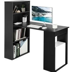 Computer Desk with Bookcase, Writing Study Desk with Storage Shelves & CPU Stand