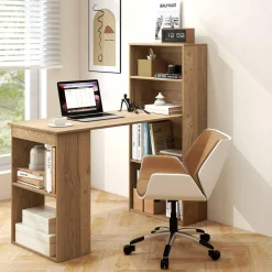Computer Desk with Bookcase, Writing Study Desk with Storage Shelves & CPU Stand