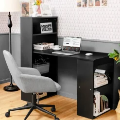 Computer Desk with Bookcase, Writing Study Desk with Storage Shelves & CPU Stand