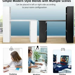 Computer Desk with Bookcase, Writing Study Desk with Storage Shelves & CPU Stand