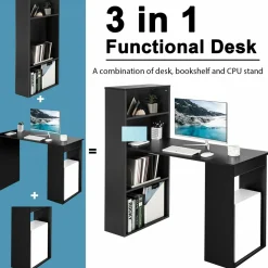 Computer Desk with Bookcase, Writing Study Desk with Storage Shelves & CPU Stand