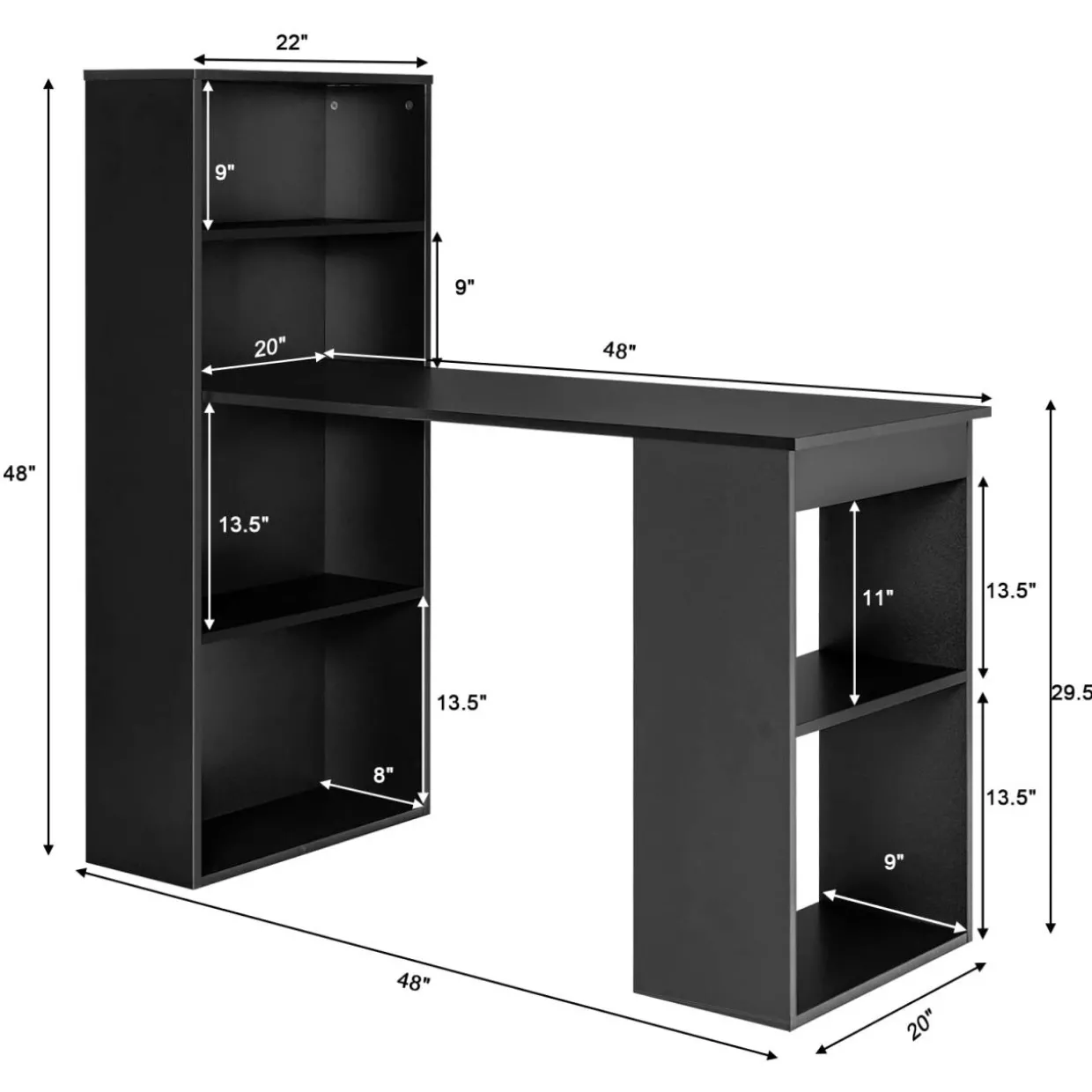 Computer Desk with Bookcase, Writing Study Desk with Storage Shelves & CPU Stand