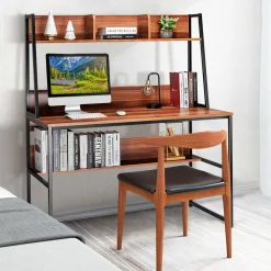 Computer Desk with Hutch & Bookshelf, 47 Inches Space Saving Writing Study Table Home Office Desk