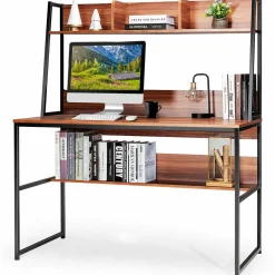 Computer Desk with Hutch & Bookshelf, 47 Inches Space Saving Writing Study Table Home Office Desk