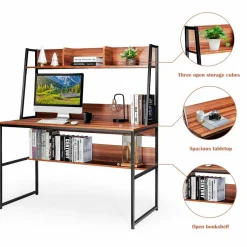 Computer Desk with Hutch & Bookshelf, 47 Inches Space Saving Writing Study Table Home Office Desk