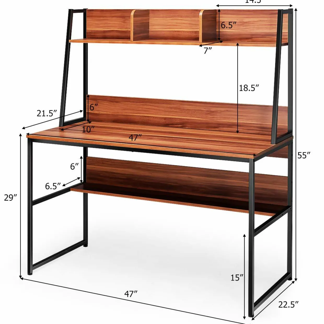 Computer Desk with Hutch & Bookshelf, 47 Inches Space Saving Writing Study Table Home Office Desk