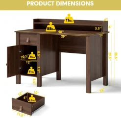 Computer Desk with Storage Drawer & Cabinet, 48 Inch Vintage Desk