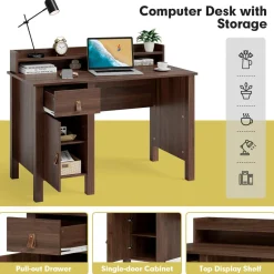 Computer Desk with Storage Drawer & Cabinet, 48 Inch Vintage Desk