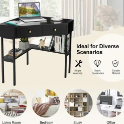 Corner Desk with 2 Drawers, 90 Degrees Triangle Corner Computer Desk for Small Space