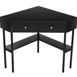 Corner Desk with 2 Drawers, 90 Degrees Triangle Corner Computer Desk for Small Space