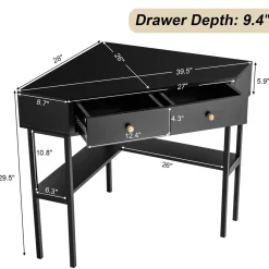 Corner Desk with 2 Drawers, 90 Degrees Triangle Corner Computer Desk for Small Space