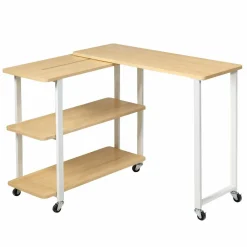 360-Degree Free Rotating Sofa Side Table, Mobile Couch Desk with 2-Tier Storage Shelves