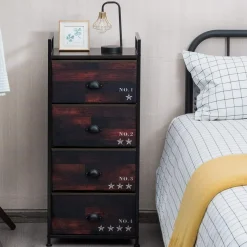 4 Drawer Dresser, Vertical Dresser Storage Tower with Fabric Drawers and Steel Frame