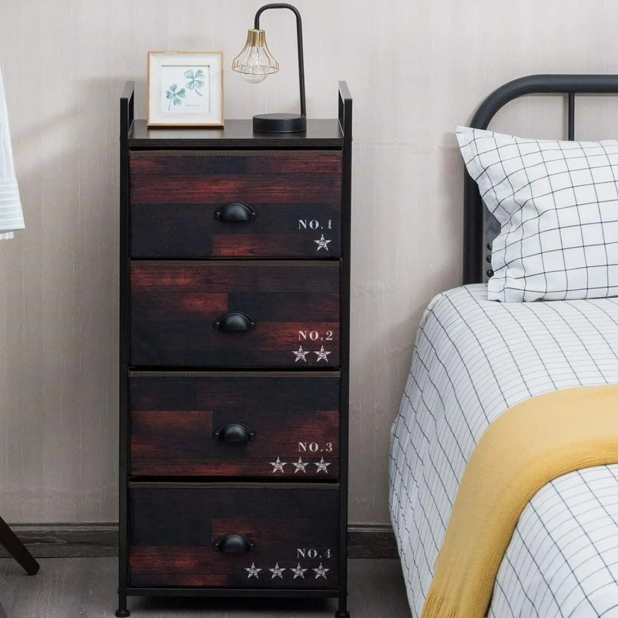 4 Drawer Dresser, Vertical Dresser Storage Tower with Fabric Drawers and Steel Frame
