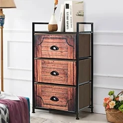 3 Drawer Dresser, Vertical Dresser Storage Tower with Fabric Drawers and Steel Frame