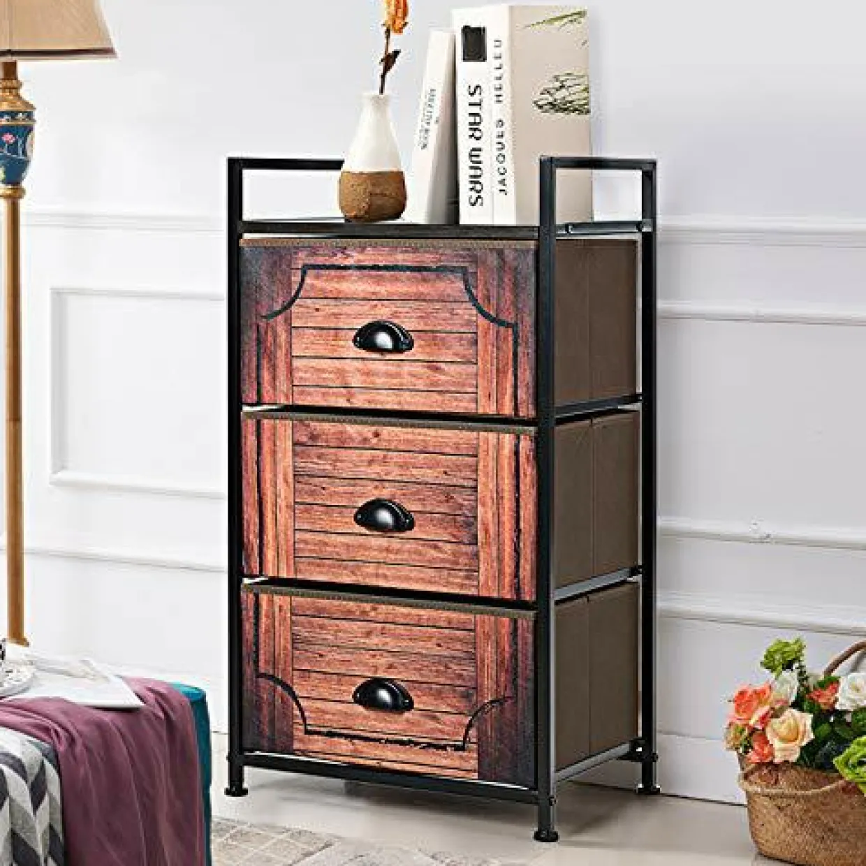3 Drawer Dresser, Vertical Dresser Storage Tower with Fabric Drawers and Steel Frame