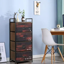 4 Drawer Dresser, Vertical Dresser Storage Tower with Fabric Drawers and Steel Frame