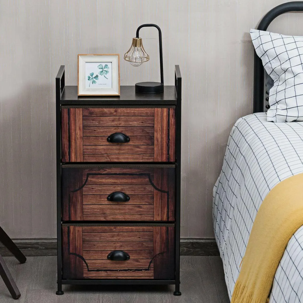 3 Drawer Dresser, Vertical Dresser Storage Tower with Fabric Drawers and Steel Frame