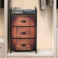 3 Drawer Dresser, Vertical Dresser Storage Tower with Fabric Drawers and Steel Frame