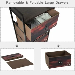 4 Drawer Dresser, Vertical Dresser Storage Tower with Fabric Drawers and Steel Frame