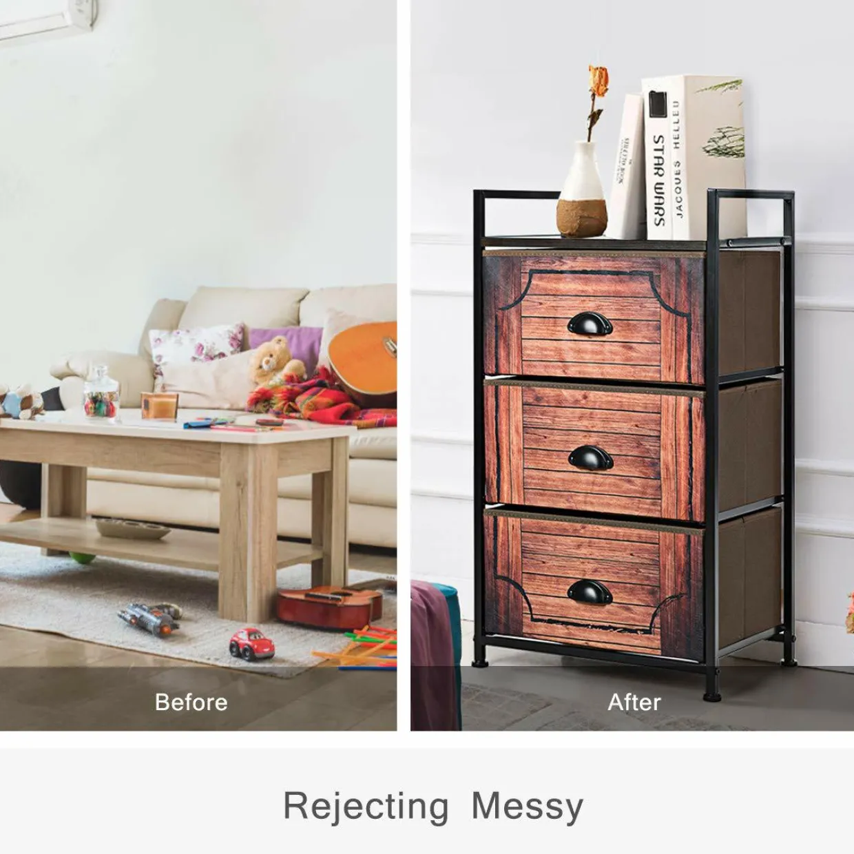 3 Drawer Dresser, Vertical Dresser Storage Tower with Fabric Drawers and Steel Frame