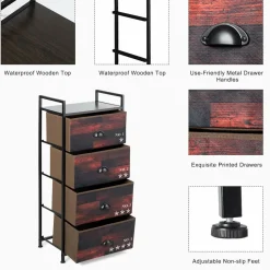 4 Drawer Dresser, Vertical Dresser Storage Tower with Fabric Drawers and Steel Frame