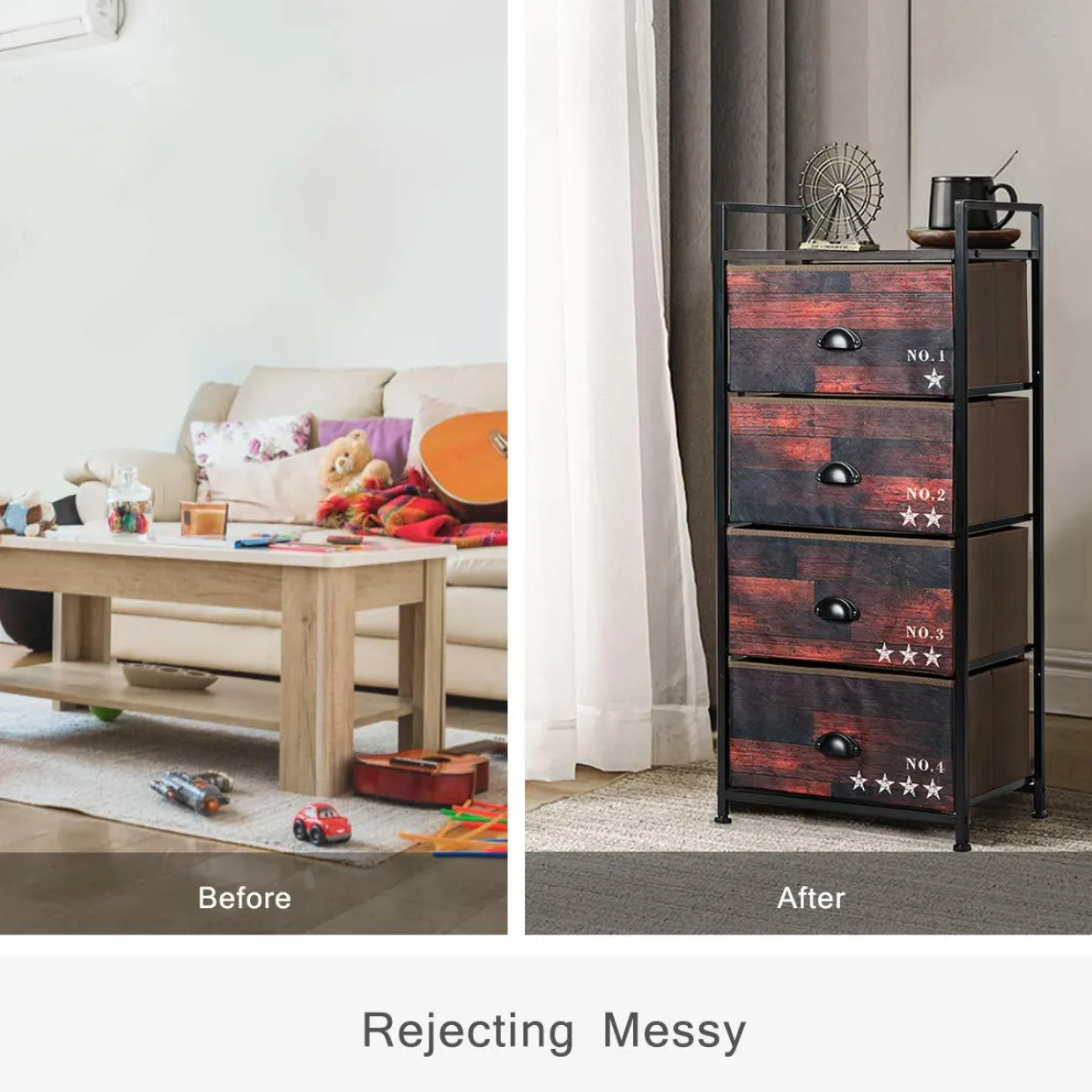 4 Drawer Dresser, Vertical Dresser Storage Tower with Fabric Drawers and Steel Frame