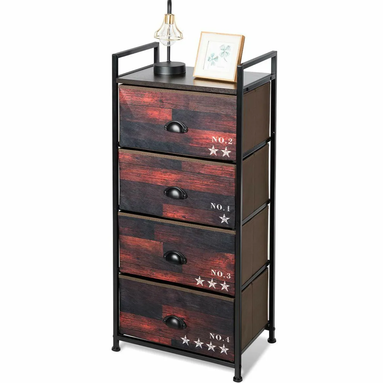 4 Drawer Dresser, Vertical Dresser Storage Tower with Fabric Drawers and Steel Frame