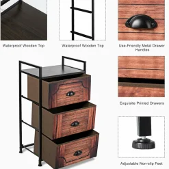 3 Drawer Dresser, Vertical Dresser Storage Tower with Fabric Drawers and Steel Frame