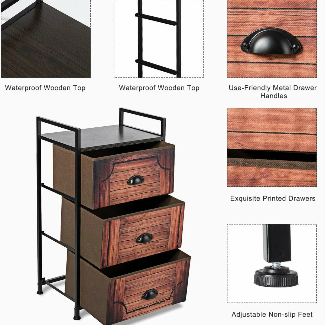 3 Drawer Dresser, Vertical Dresser Storage Tower with Fabric Drawers and Steel Frame