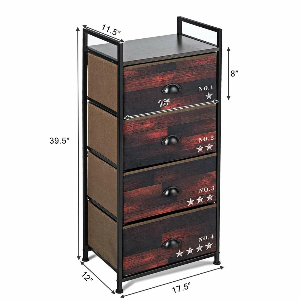 4 Drawer Dresser, Vertical Dresser Storage Tower with Fabric Drawers and Steel Frame
