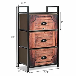 3 Drawer Dresser, Vertical Dresser Storage Tower with Fabric Drawers and Steel Frame