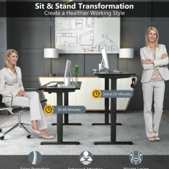 Electric Dual Motor Standing Desk, 48 x 24/48 x 30 Inch Height Adjustable Sit Stand Computer Workstation