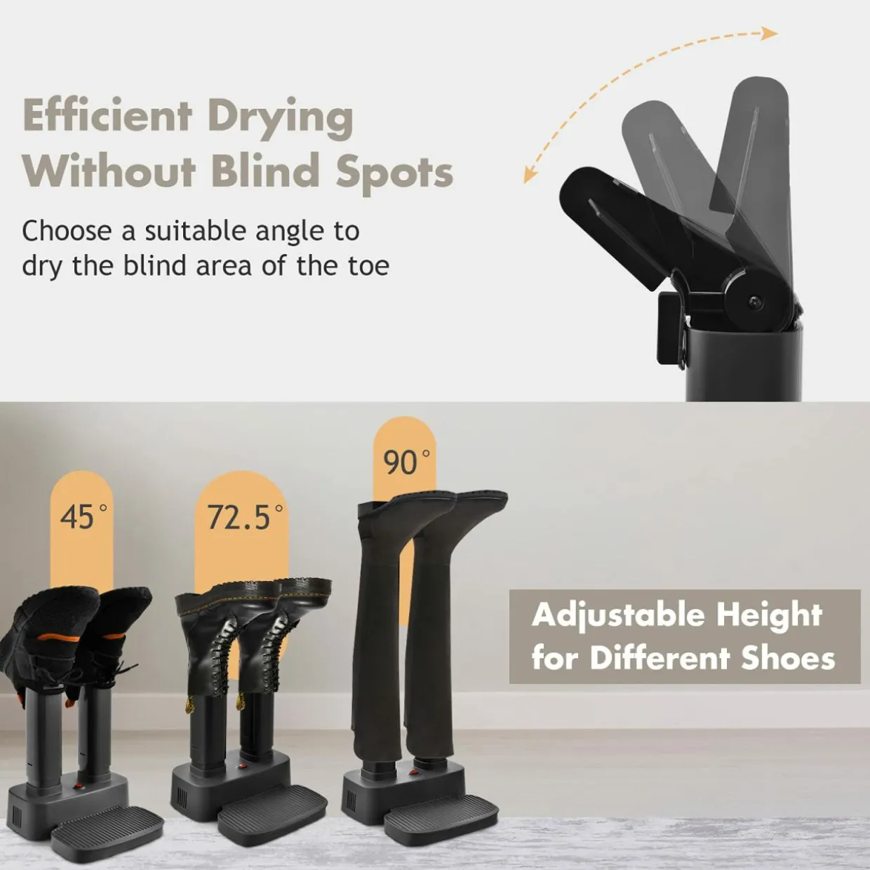 Electric Shoe Dryer, Double Free-Retractable Drying Tubes for Shoe, Boot, Glove