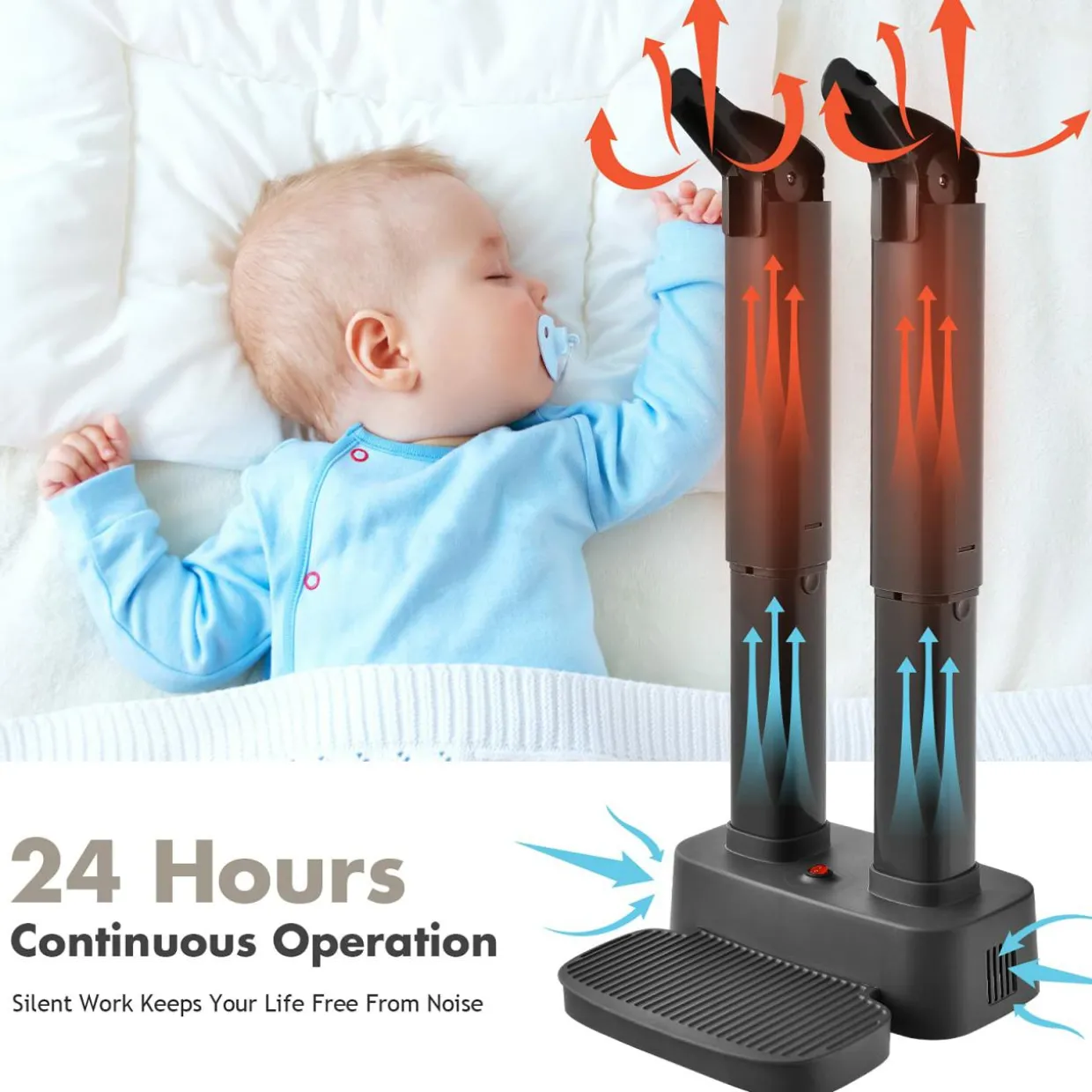 Electric Shoe Dryer, Double Free-Retractable Drying Tubes for Shoe, Boot, Glove