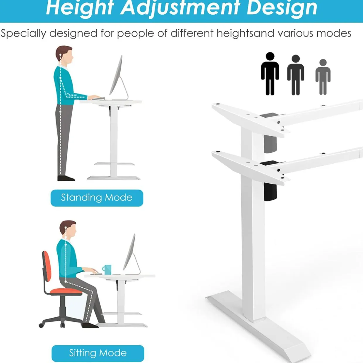 Electric Standing Desk Frame, Height Adjustable Motorized Standing Workstation Base