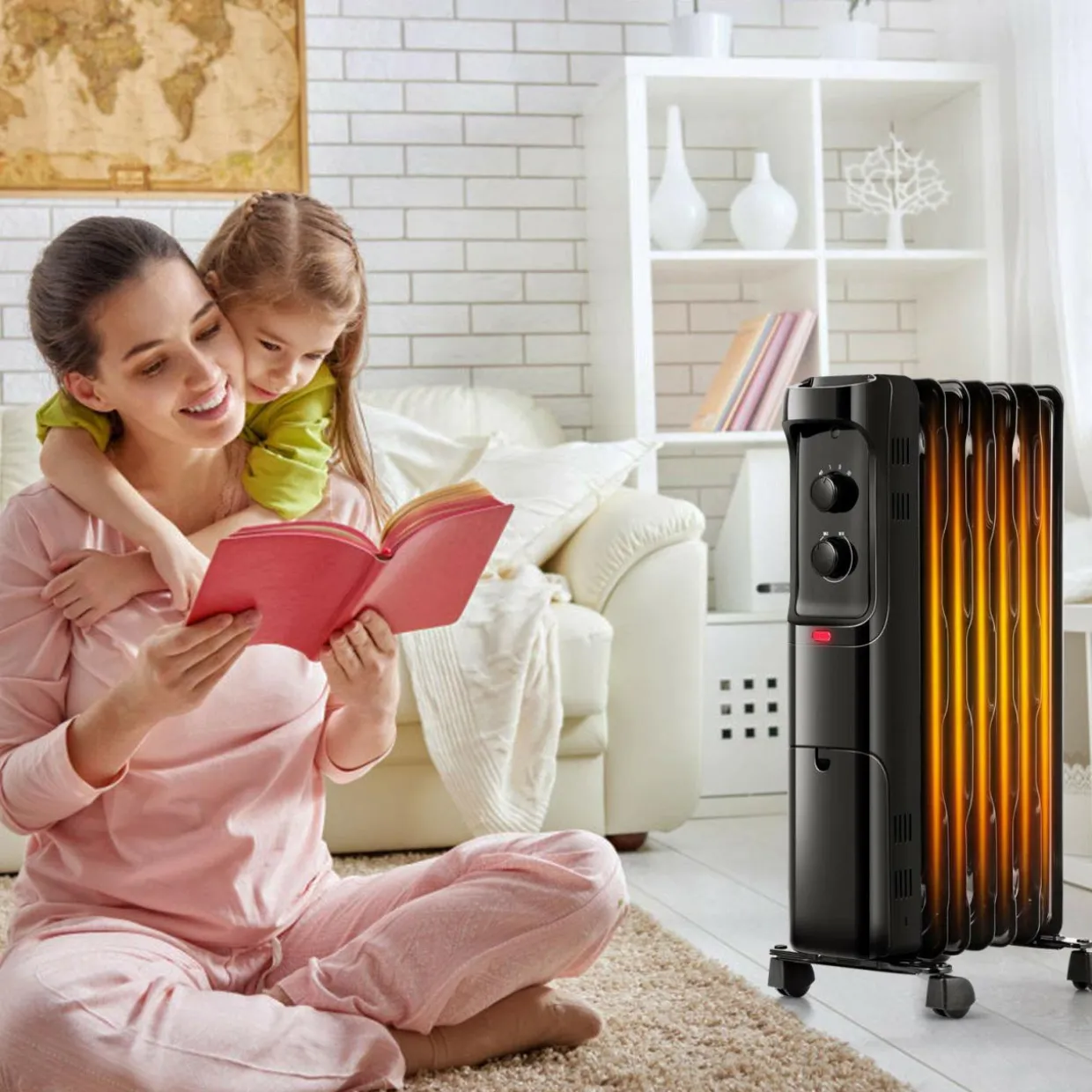 Electric 1500W Oil Filled Radiator Heater, Space Heater Radiator with 3 Heat Settings