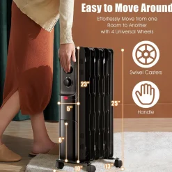 Electric 1500W Oil Filled Radiator Heater, Space Heater Radiator with 3 Heat Settings