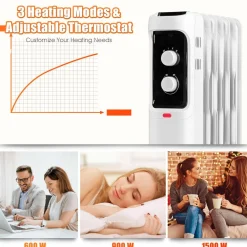Electric 1500W Oil Filled Radiator Heater, Space Heater Radiator with 3 Heat Settings